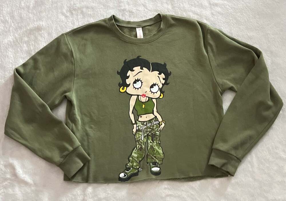 Alternative Apparel Betty Boop Sweatshirt Size M Green Crop Pullover